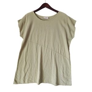CottonWays Olive Green Gauze Textured Short Sleeve Tunic Top Size 3 (2X 3X)